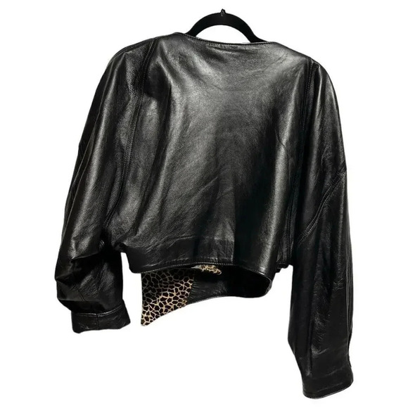 Giovinezza Moda Rocco D’Amelio BLACK LEATHER 80s Jacket Leopard Calf Hair Size M - Picture 10 of 12